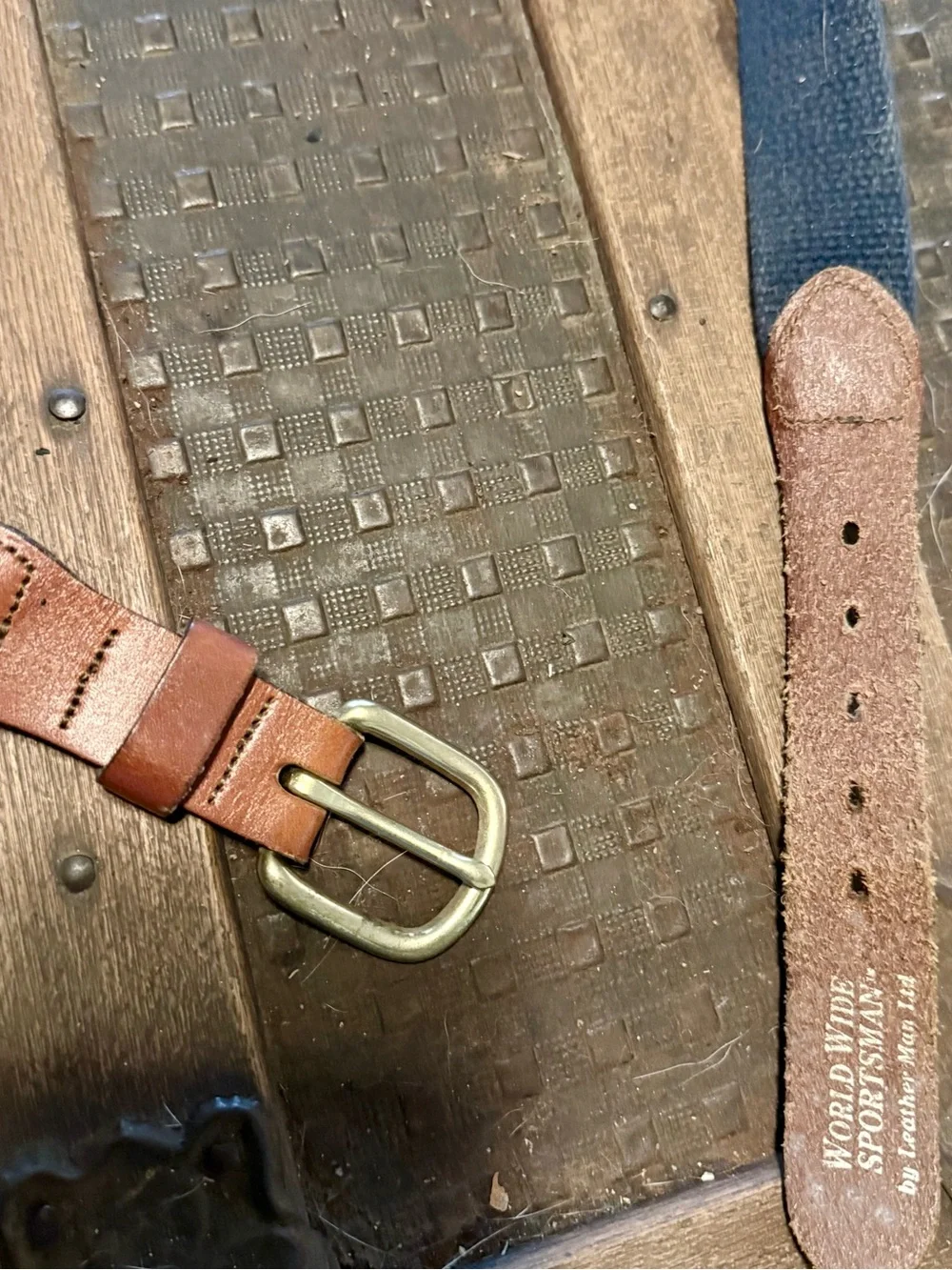 Navy canvas and leather mens belt with Red Dive  Flag Accents